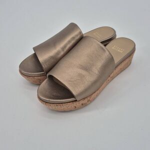 Stuart Weitzman Metallic Gold Wedge Cork Sandals Size 8.5